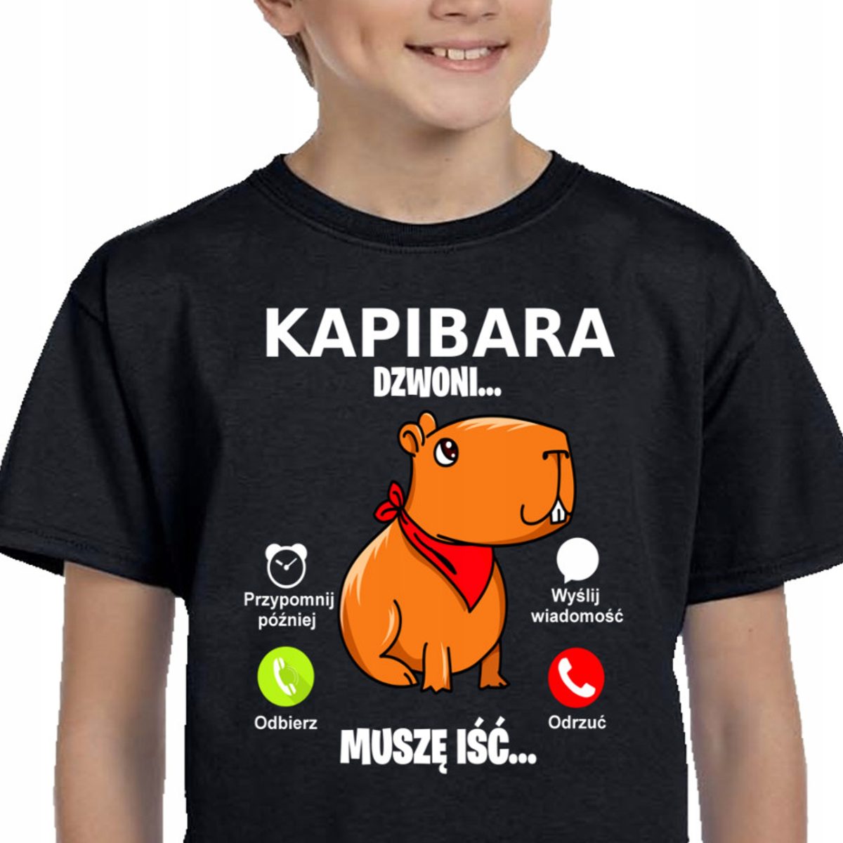 ŚMIESZNA KOSZULKA KAPIBARA DZWONI 128 3283 CZARNA