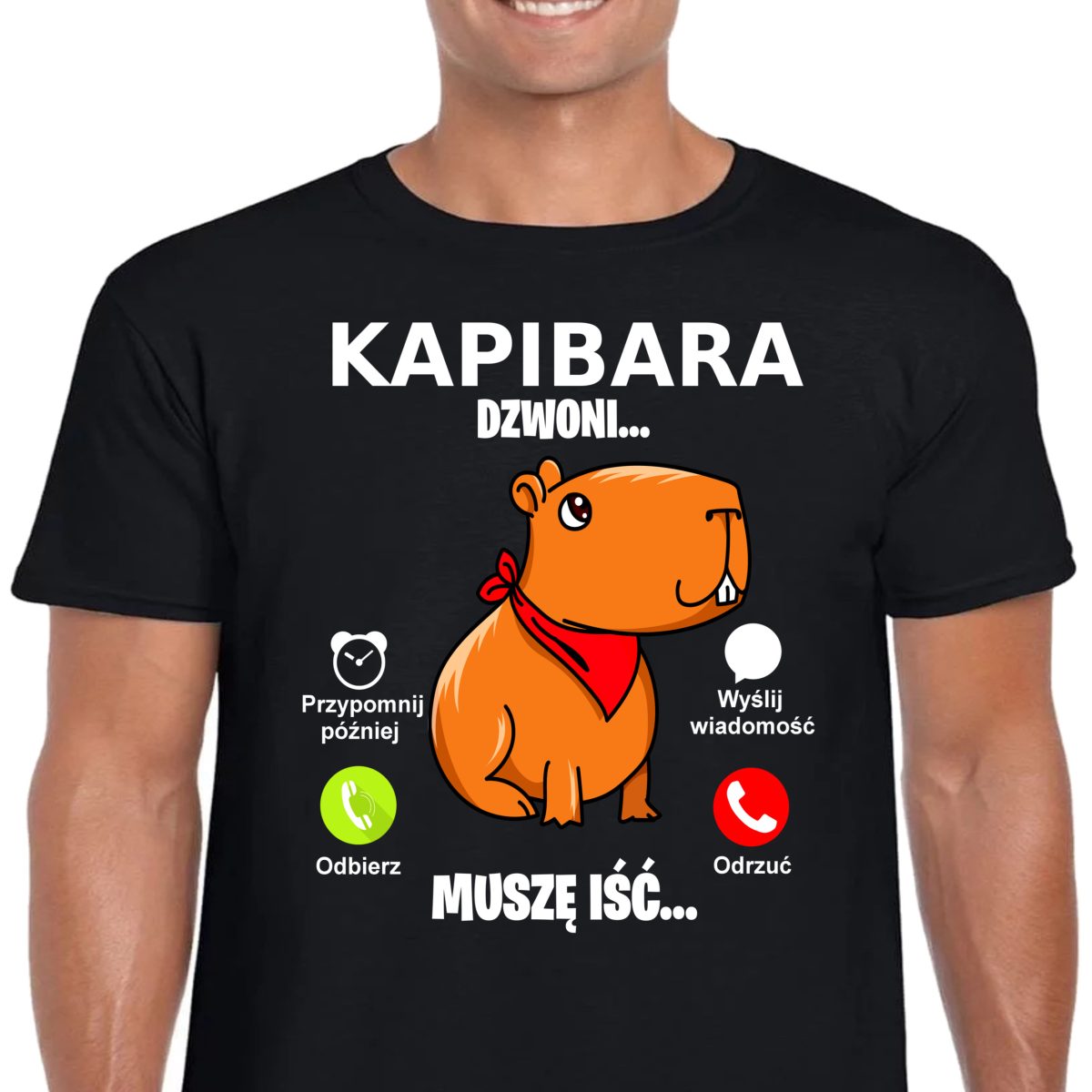 ŚMIESZNA KOSZULKA KAPIBARA DZWONI XL CZARNA 3283